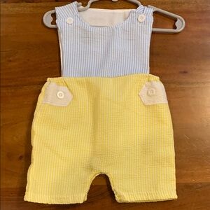 Striped Blue and Yellow Baby Overalls 6 months Would be perfect monogrammed!